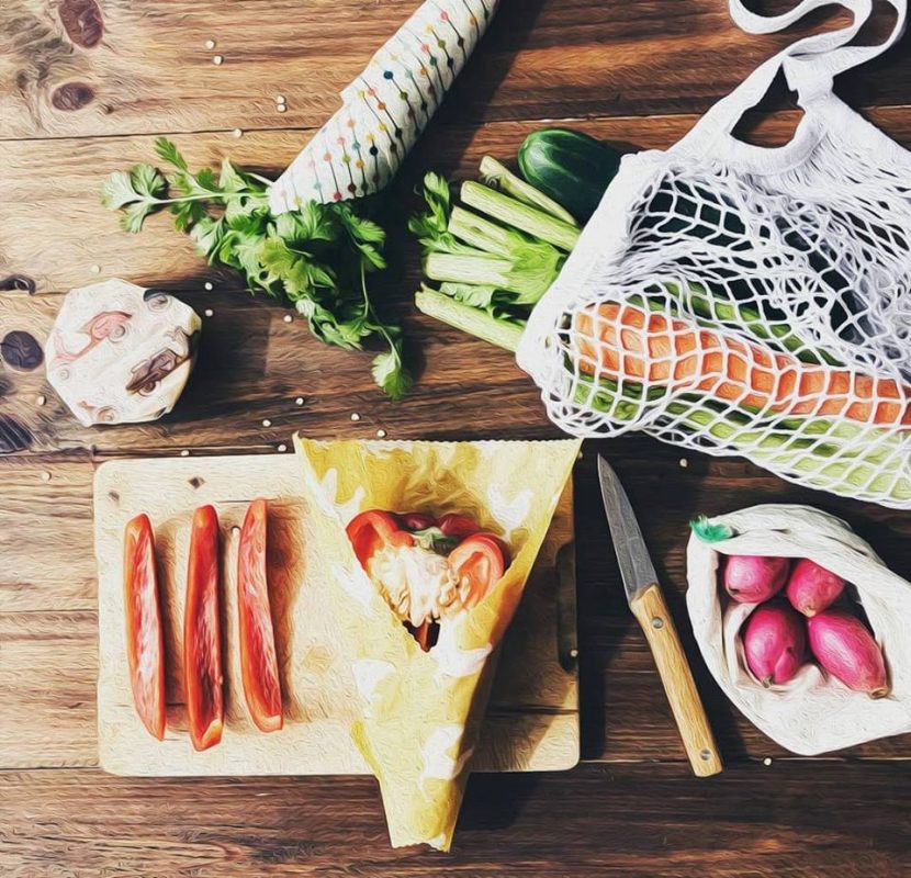 Alimentos vegetales con envoltorios ecológicos